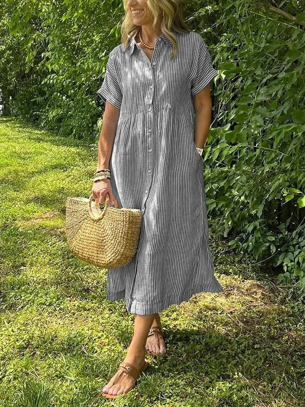 Damska sukienka koszulowa midi w paski-Midi Dress-Olave