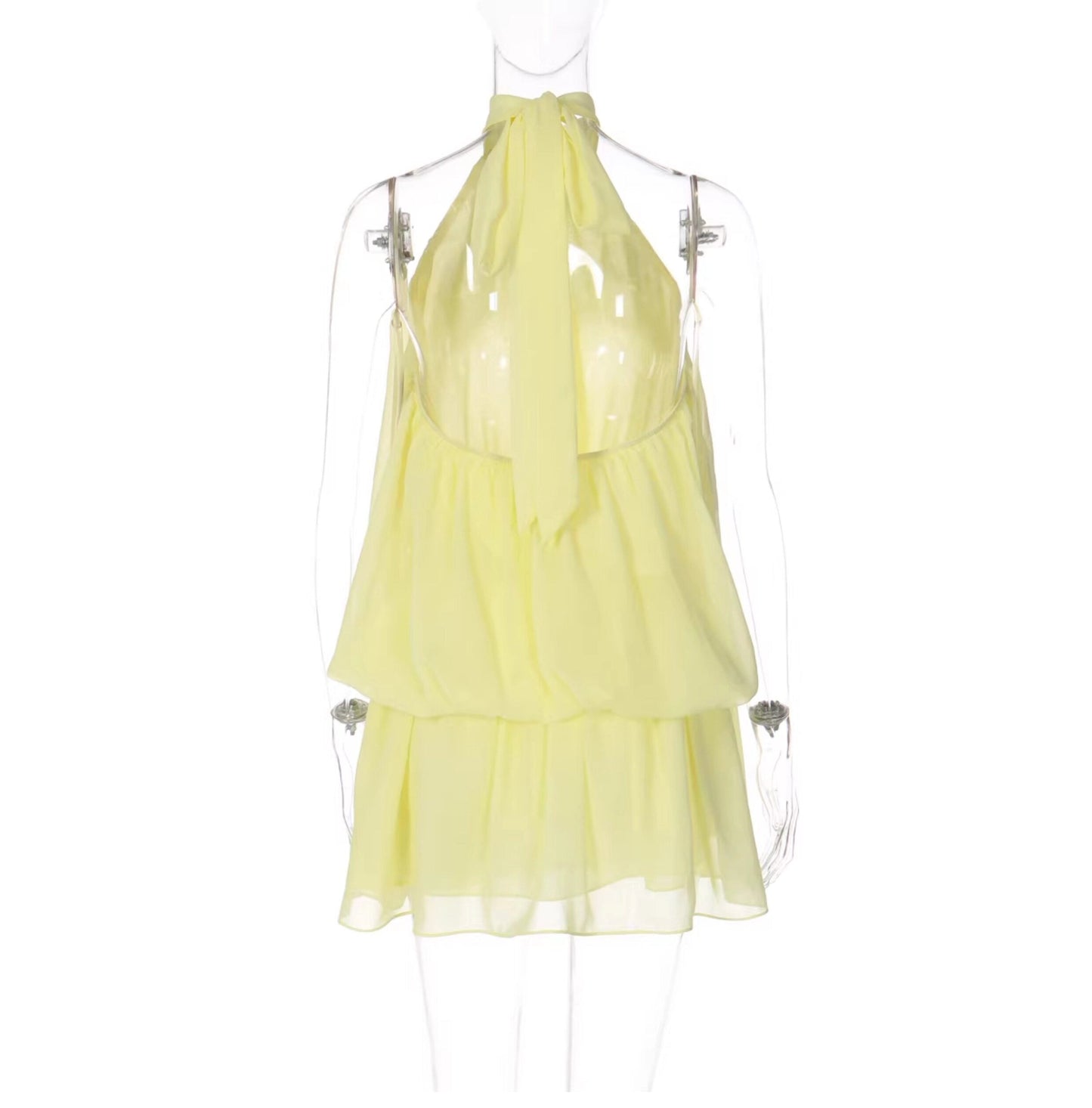 Damska sukienka mini bez rękawów z dekoltem typu halter-Mini Dress-Olave