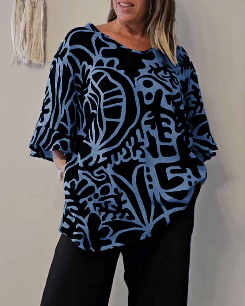 Damska tunika oversize z abstrakcyjnym nadrukiem-Tops for women-Olave