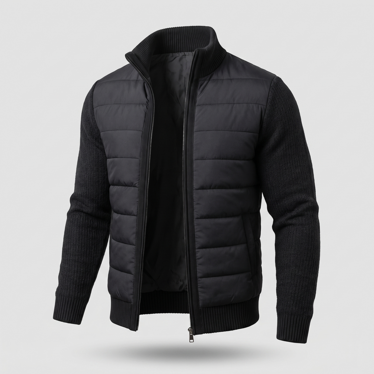 Męska kurtka hybrydowa typu puffer z dzianinowymi rękawami-Jackets for men-Olave