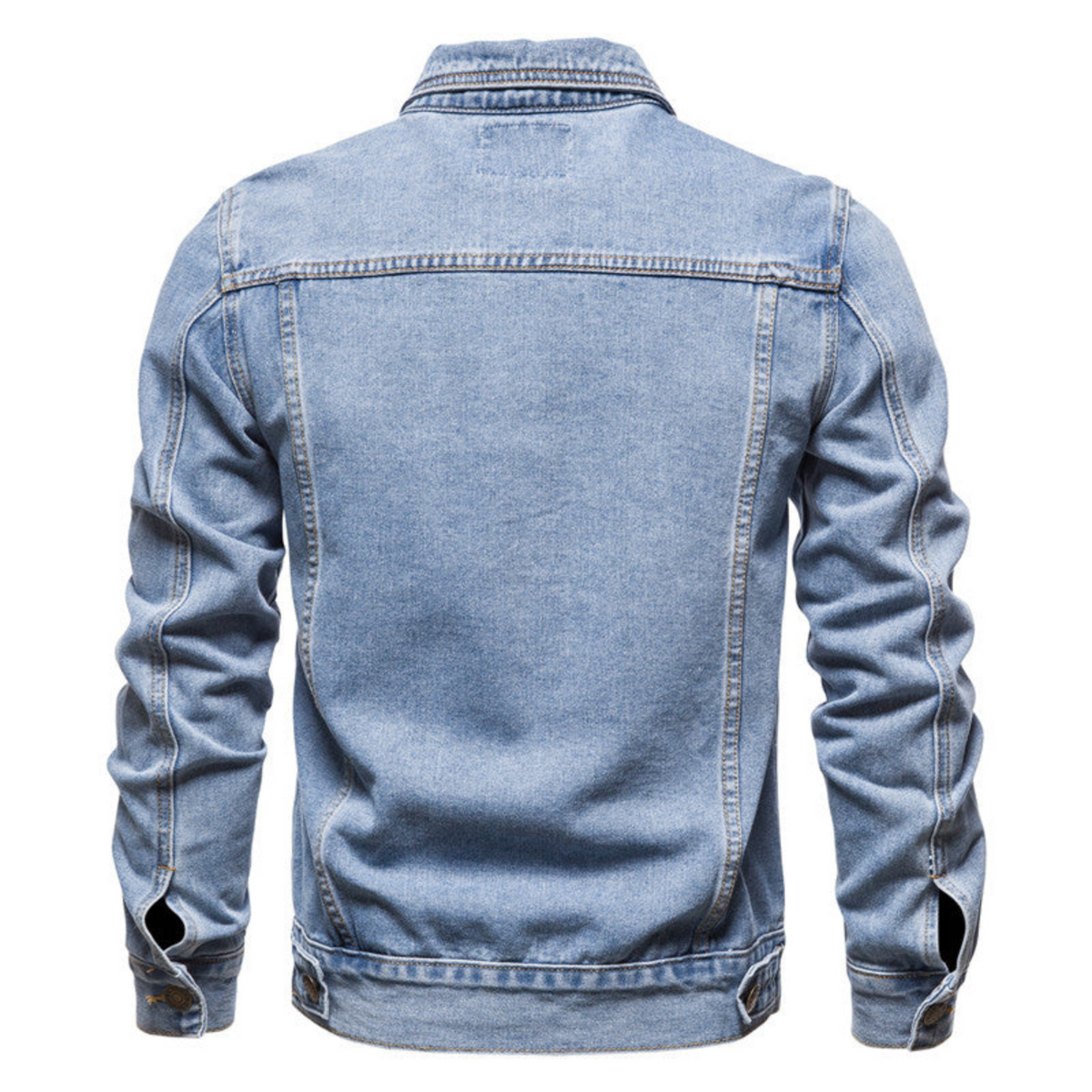 Męska kurtka jeansowa typu trucker z zapięciem na guziki i kieszeniami z klapkami-Jackets for men-Olave