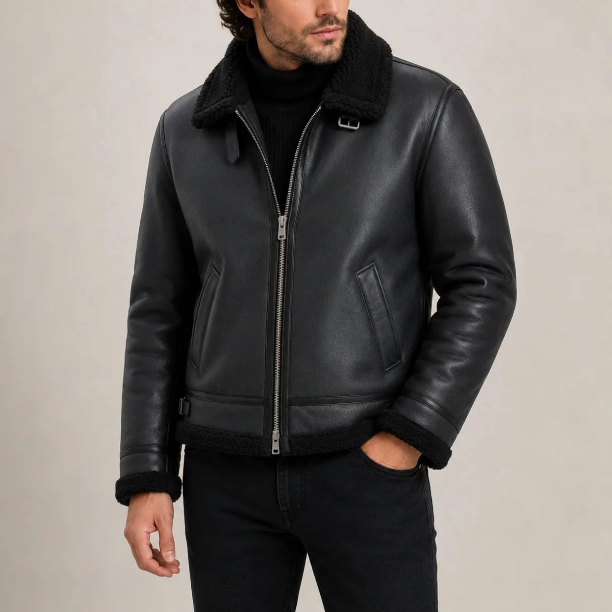 Męska kurtka lotnicza z podszewką z imitacji kożucha-Jackets for men-Olave