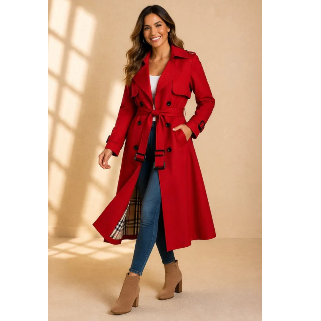 Damski trencz z paskiem i kołnierzem z klapami-Coats for women-Olave