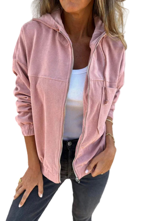 Damska kurtka polarowa z kapturem i zamkiem błyskawicznym-Olave