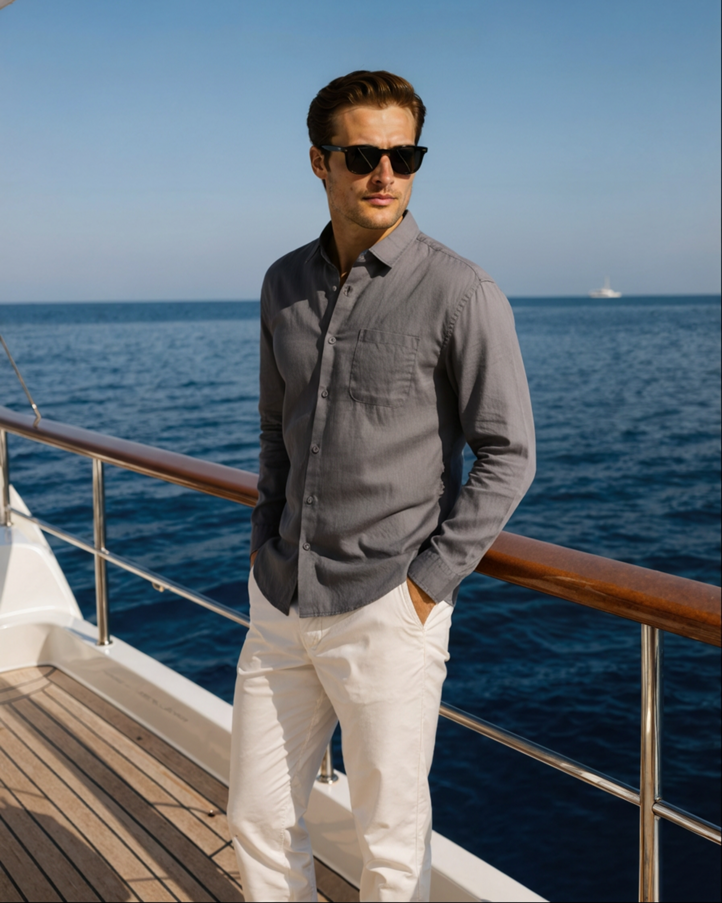 Męska koszula lniana z długim rękawem i kieszenią-Shirts for men-Olave