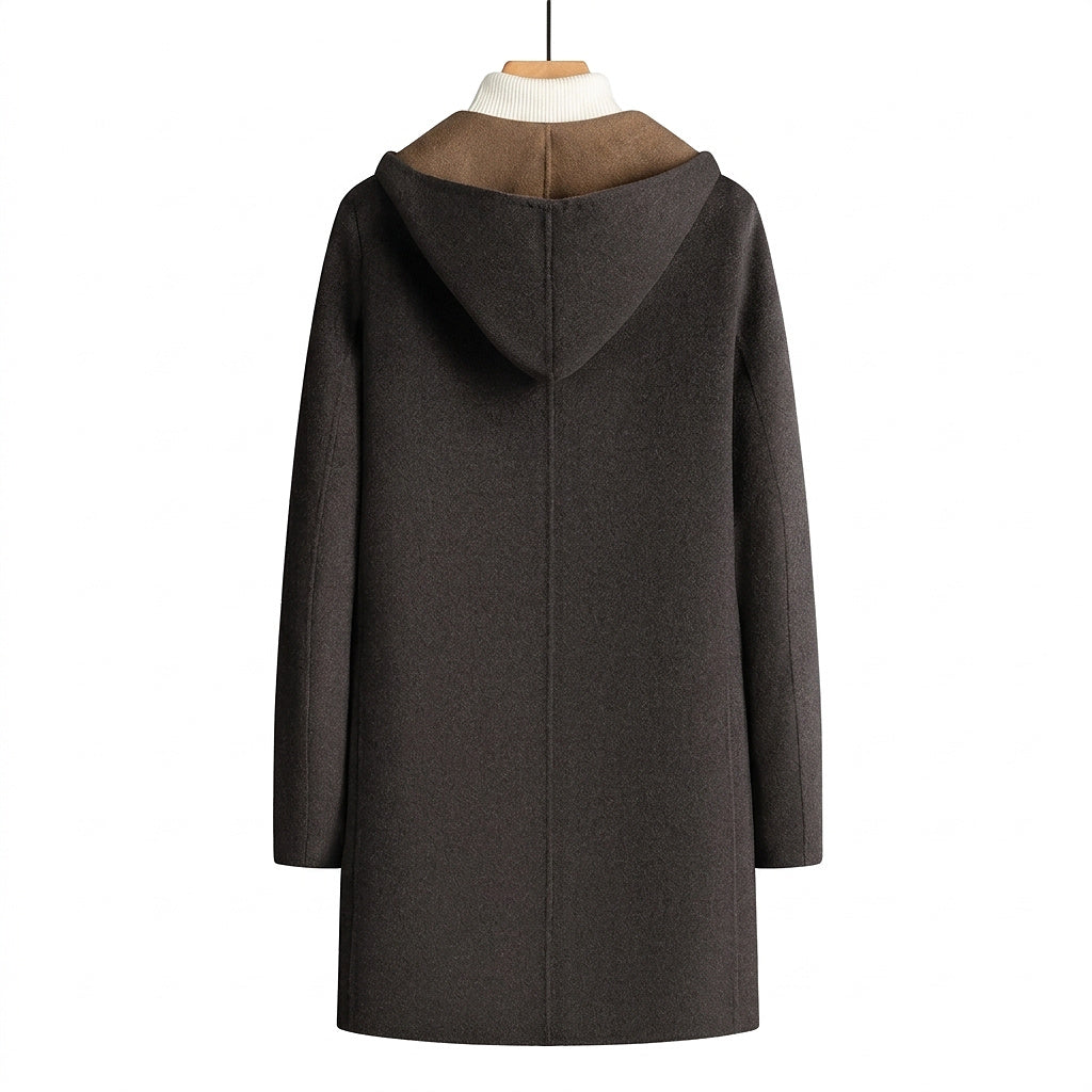 Męski płaszcz z kapturem zapinany na guziki-Coats for men-Olave