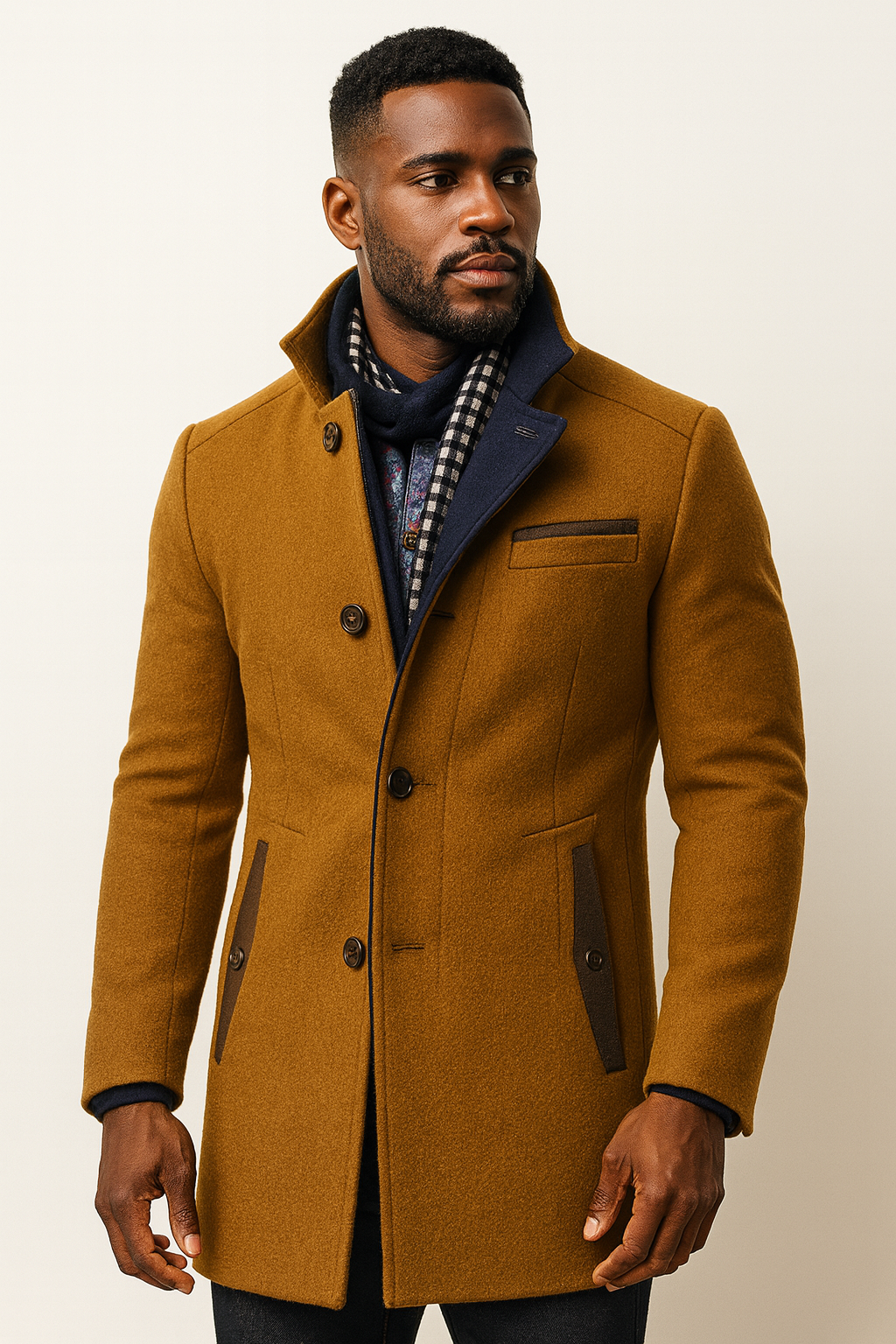 Męski płaszcz z mieszanki wełny ze stójką i pikowaną podszewką-Coats for men-Olave