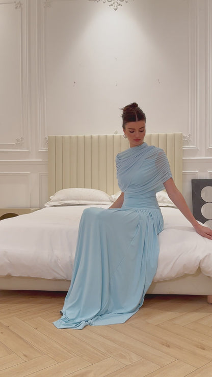 Damska asymetryczna plisowana sukienka maxi-Maxi Dress-Olave