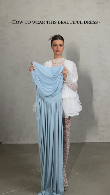 Damska asymetryczna plisowana sukienka maxi-Maxi Dress-Olave