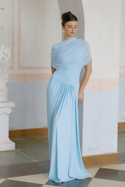 Damska asymetryczna plisowana sukienka maxi-Maxi Dress-Olave