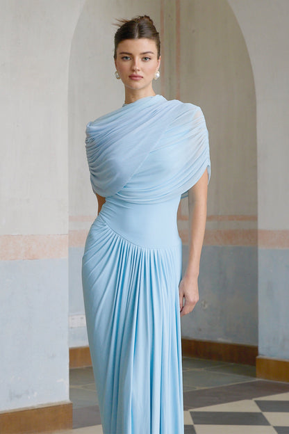 Damska asymetryczna plisowana sukienka maxi-Maxi Dress-Olave