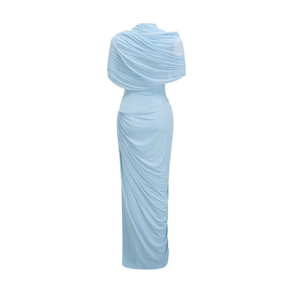 Damska asymetryczna plisowana sukienka maxi-Maxi Dress-Olave
