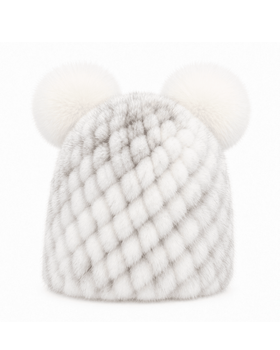 Damska czapka beanie z dzianiny z dwoma pomponami-Hat for women-Olave