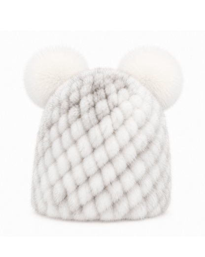 Damska czapka beanie z dzianiny z dwoma pomponami-Hat for women-Olave