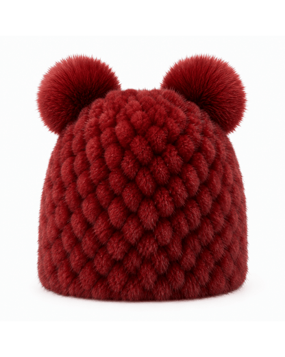 Damska czapka beanie z dzianiny z dwoma pomponami-Hat for women-Olave