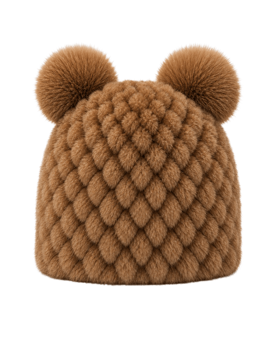 Damska czapka beanie z dzianiny z dwoma pomponami-Hat for women-Olave