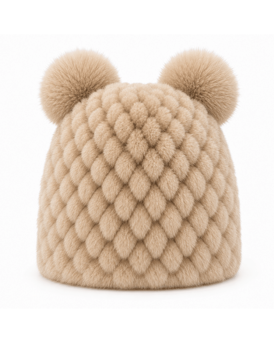 Damska czapka beanie z dzianiny z dwoma pomponami-Hat for women-Olave