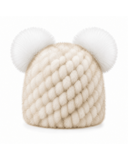 Damska czapka beanie z dzianiny z dwoma pomponami-Hat for women-Olave