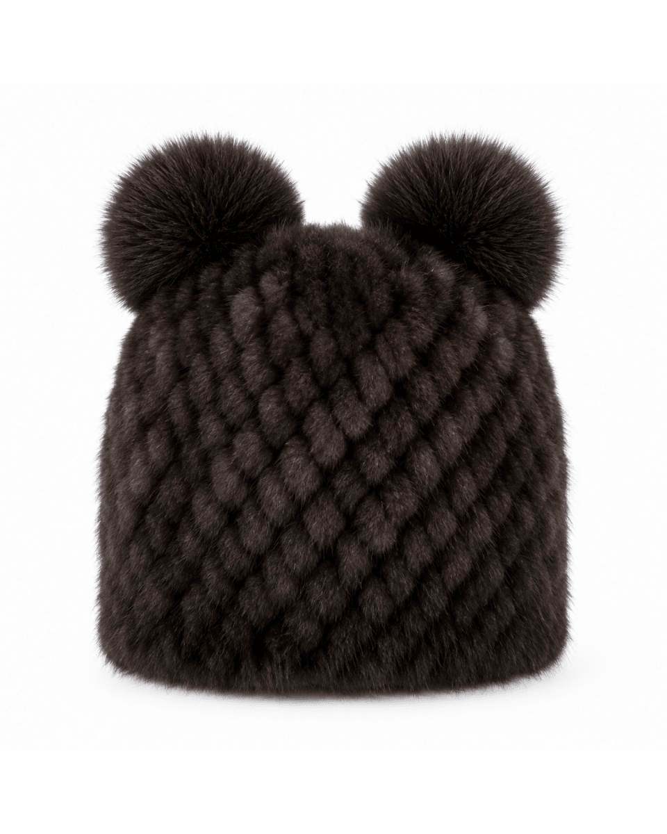 Damska czapka beanie z dzianiny z dwoma pomponami-Hat for women-Olave