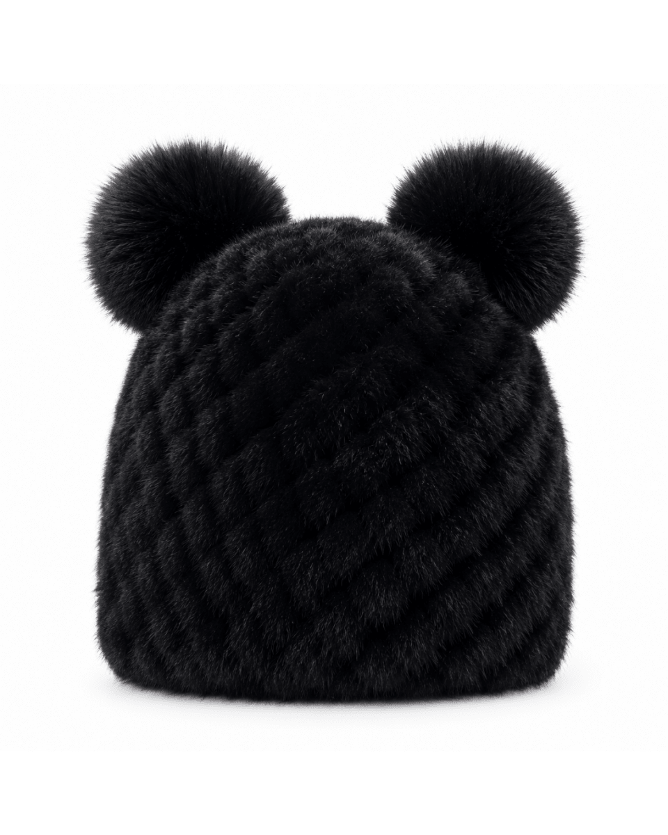 Damska czapka beanie z dzianiny z dwoma pomponami-Hat for women-Olave