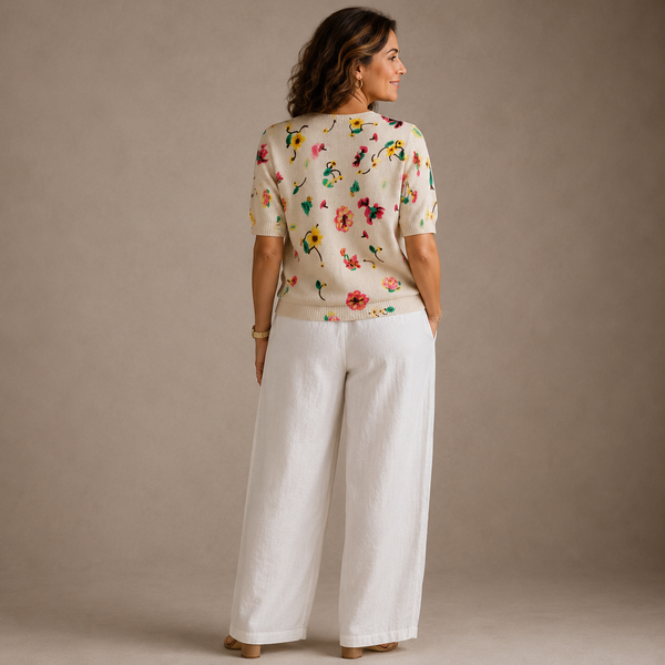 Damska dzianinowa bluzka w kwiaty-Tops for women-Olave