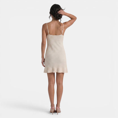 Damska dzianinowa sukienka mini z falbanką-Mini Dress-Olave