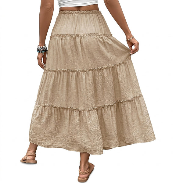 Damska kaskadowa spódnica maxi ze sznurkiem-Maxi Skirt-Olave