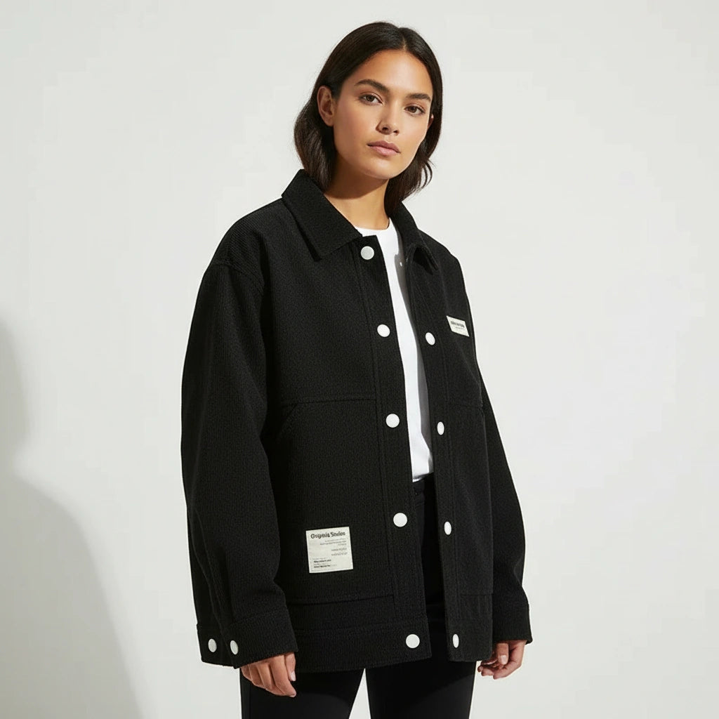 Damska koszula wierzchnia zapinana na guziki z naszywanymi kieszeniami-Jacket for women-Olave