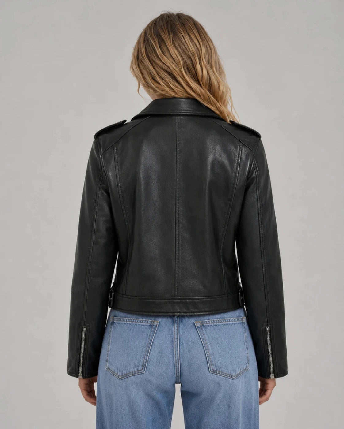 Damska kurtka motocyklowa z asymetrycznym zamkiem i paskiem-Jacket for women-Olave