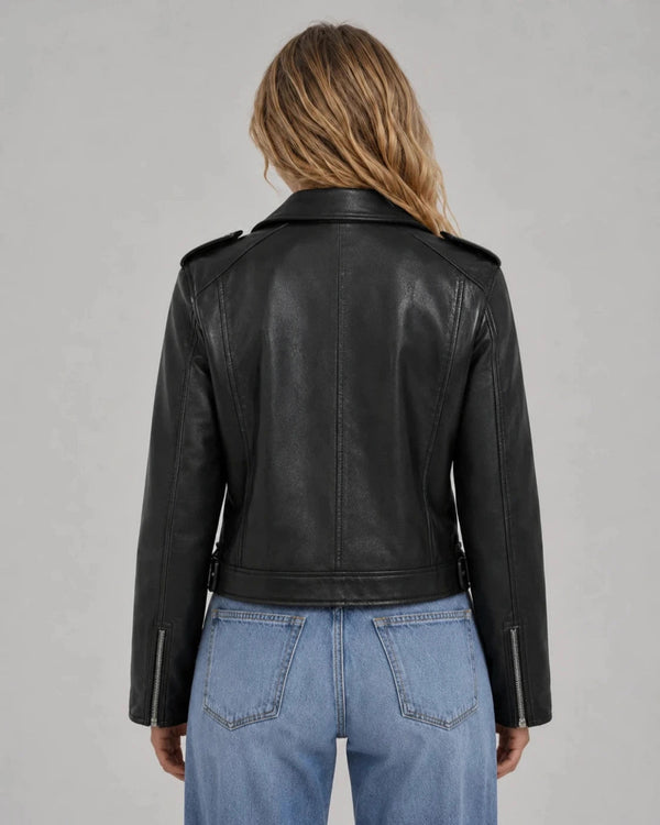 Damska kurtka motocyklowa z asymetrycznym zamkiem i paskiem-Jacket for women-Olave