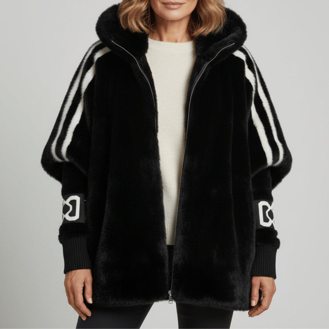 Damska kurtka oversize ze sztucznego futra z kapturem-Jacket for women-Olave