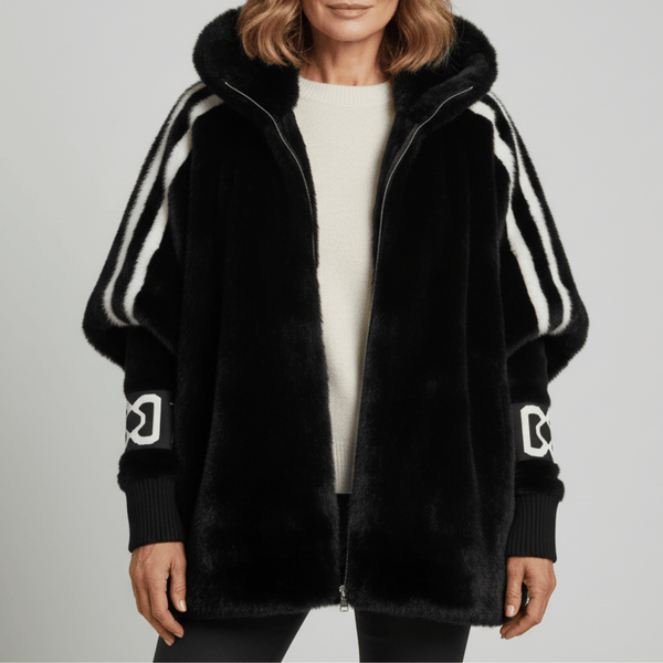Damska kurtka oversize ze sztucznego futra z kapturem-Jacket for women-Olave