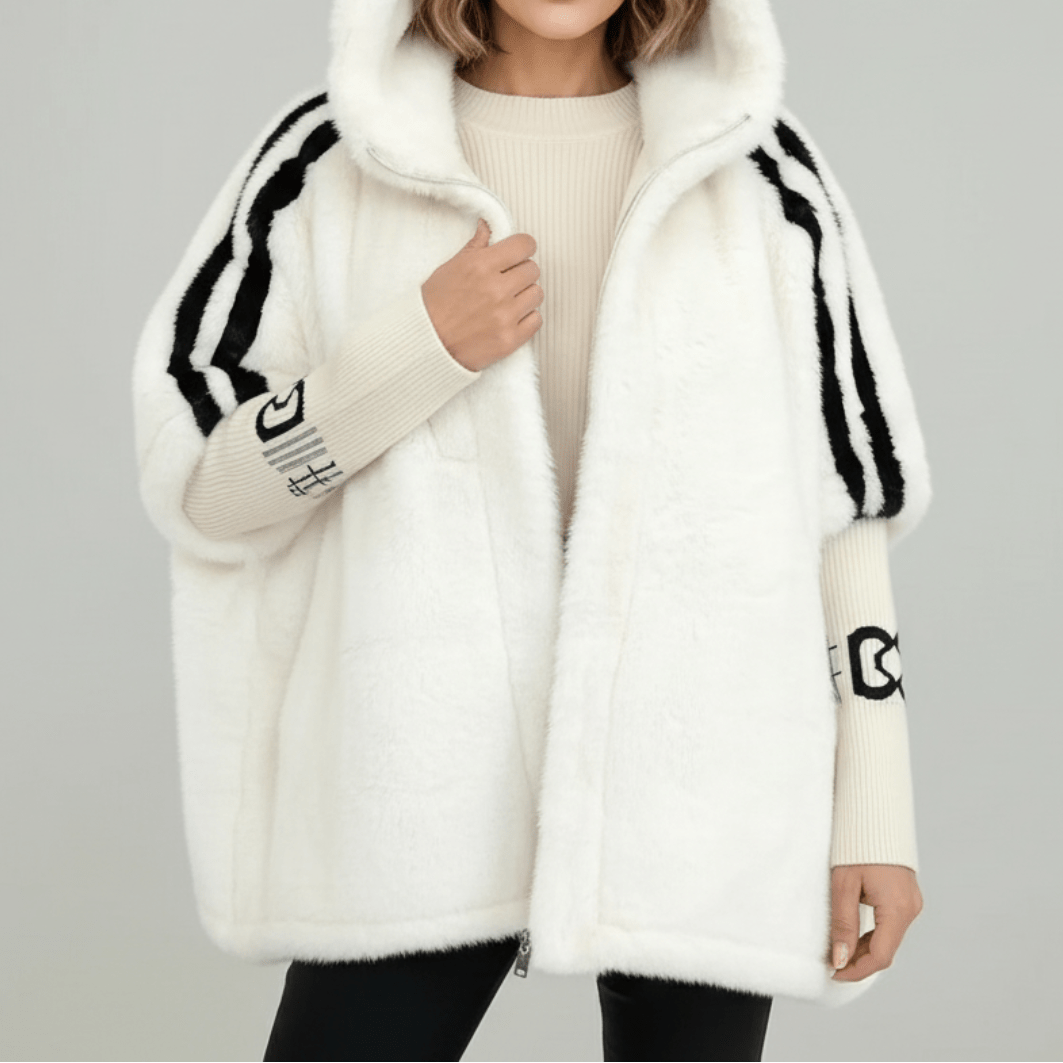 Damska kurtka oversize ze sztucznego futra z kapturem-Jacket for women-Olave