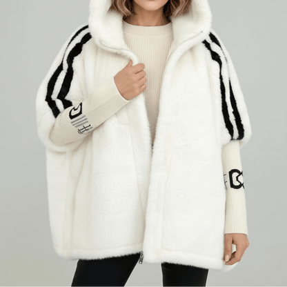 Damska kurtka oversize ze sztucznego futra z kapturem-Jacket for women-Olave