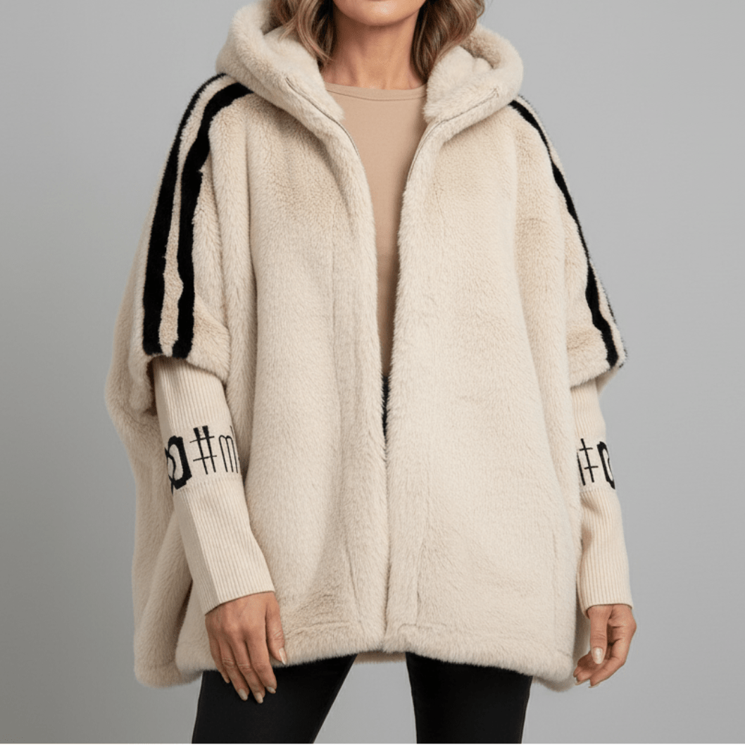 Damska kurtka oversize ze sztucznego futra z kapturem-Jacket for women-Olave