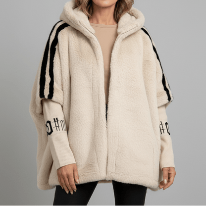 Damska kurtka oversize ze sztucznego futra z kapturem-Jacket for women-Olave