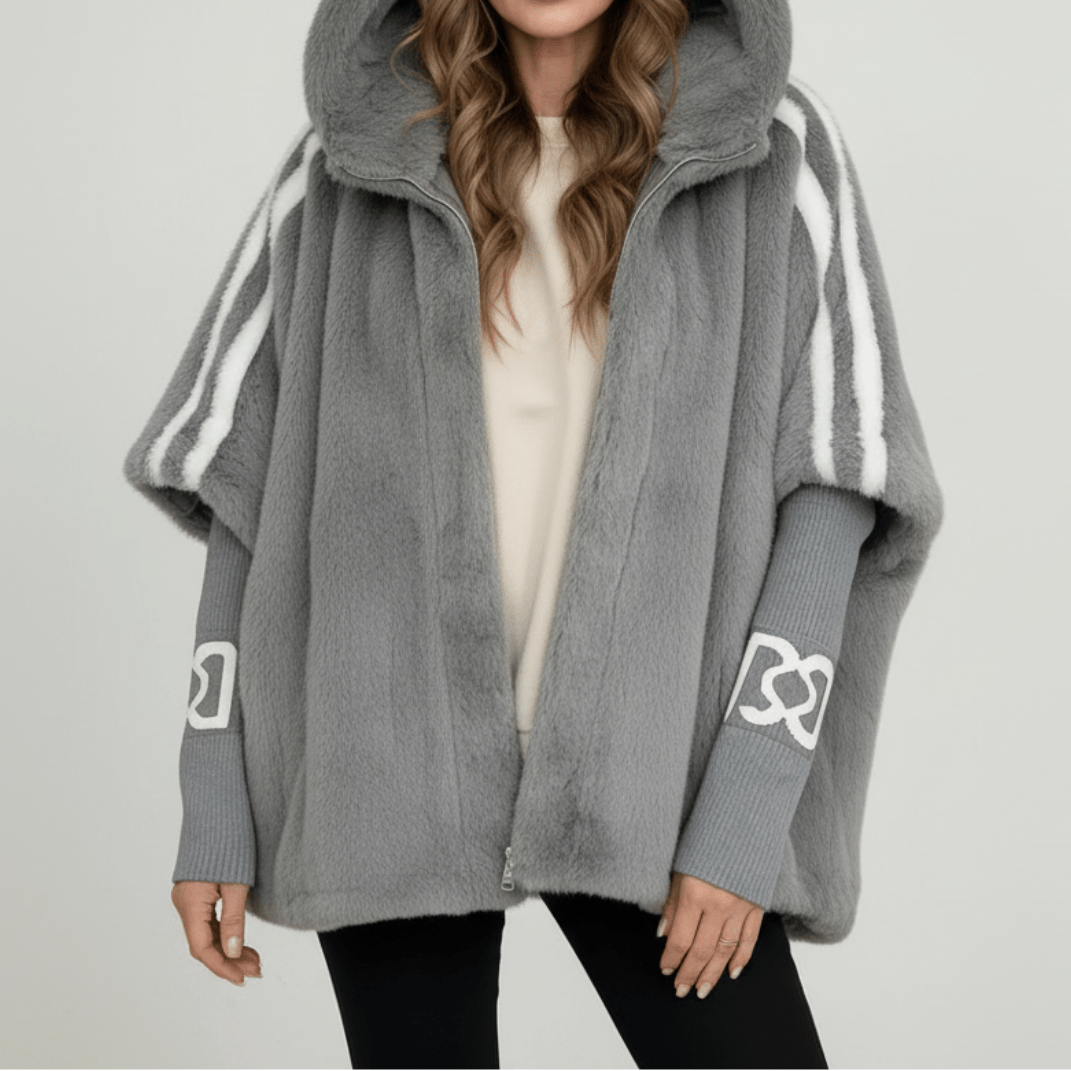 Damska kurtka oversize ze sztucznego futra z kapturem-Jacket for women-Olave