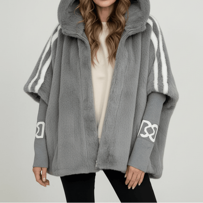 Damska kurtka oversize ze sztucznego futra z kapturem-Jacket for women-Olave
