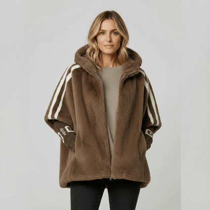 Damska kurtka oversize ze sztucznego futra z kapturem-Jacket for women-Olave