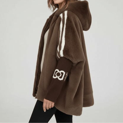 Damska kurtka oversize ze sztucznego futra z kapturem-Jacket for women-Olave