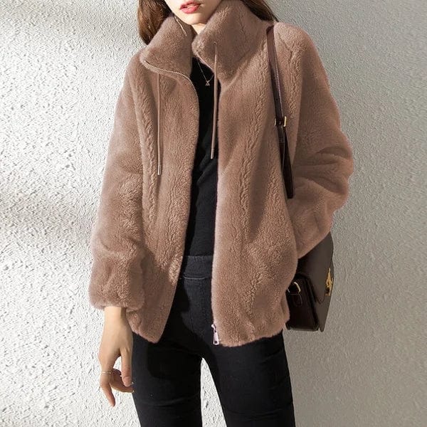 Damska kurtka polarowa zapinana na zamek ze stójką-Jacket for women-Olave