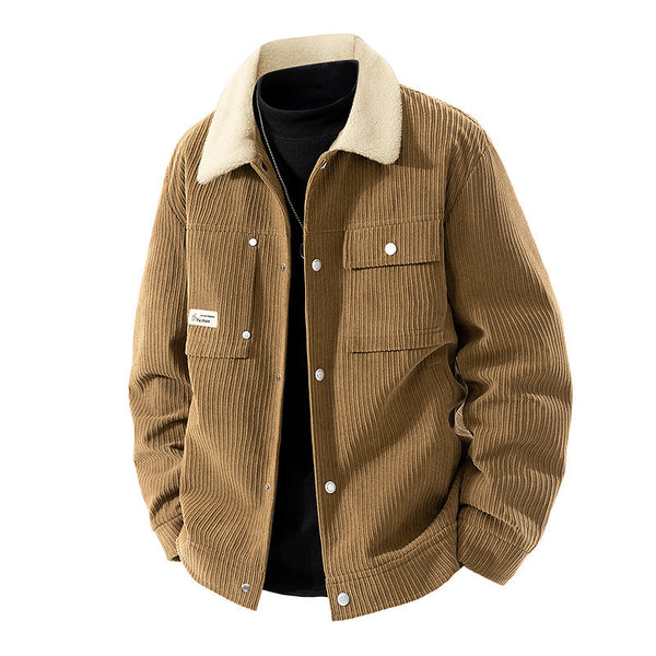 Damska kurtka sztruksowa z podszewką typu sherpa-Jackets for Women-Olave