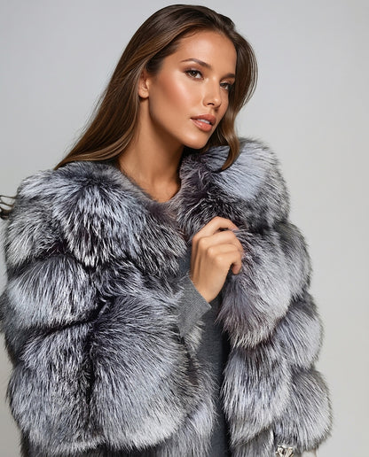 Damska kurtka z paneli ze sztucznego futra-Jacket for women-Olave
