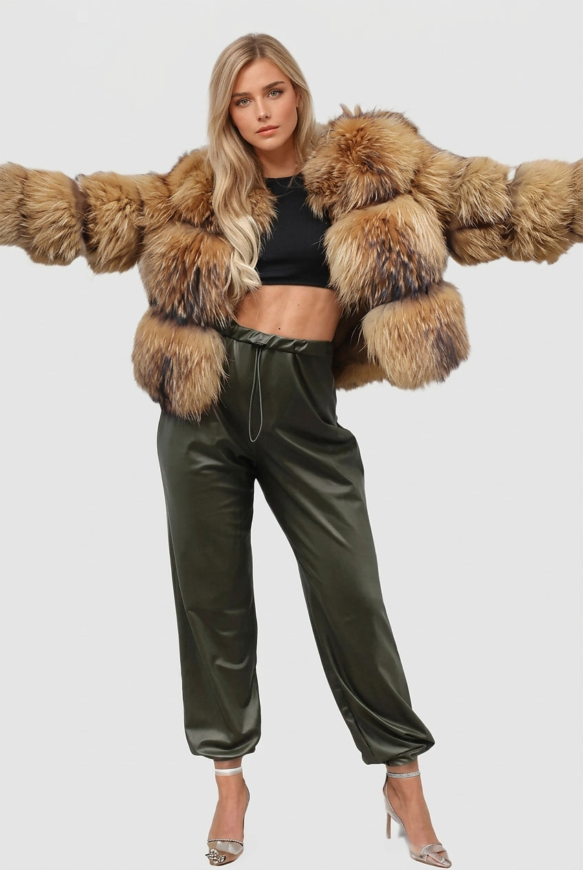 Damska kurtka z paneli ze sztucznego futra-Jacket for women-Olave
