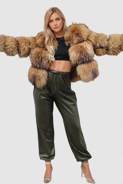 Damska kurtka z paneli ze sztucznego futra-Jacket for women-Olave