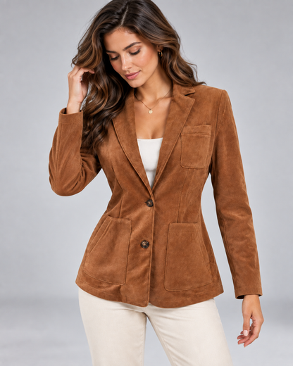 Damska marynarka z zamszu z naszywanymi kieszeniami-Blazers for women-Olave