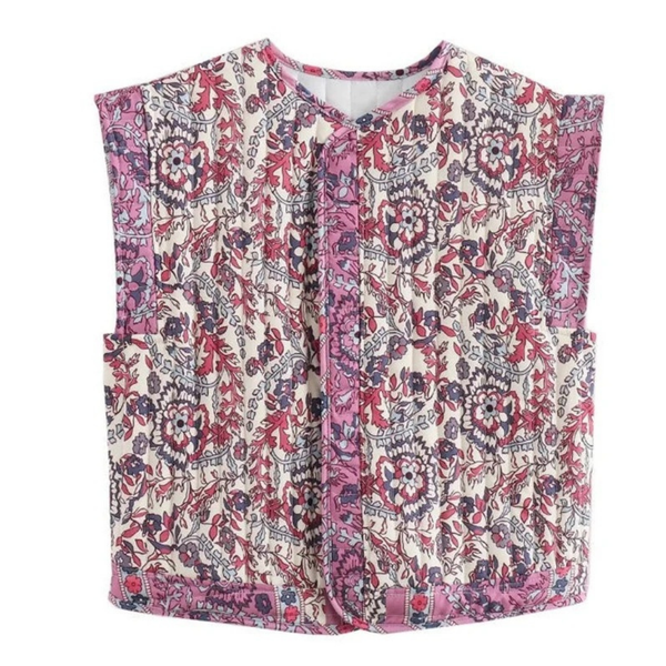 Damska pikowana kamizelka w kwiatowy wzór-Vests for women-Olave