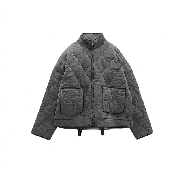 Damska pikowana kurtka na zamek z naszywanymi kieszeniami-Jacket for women-Olave