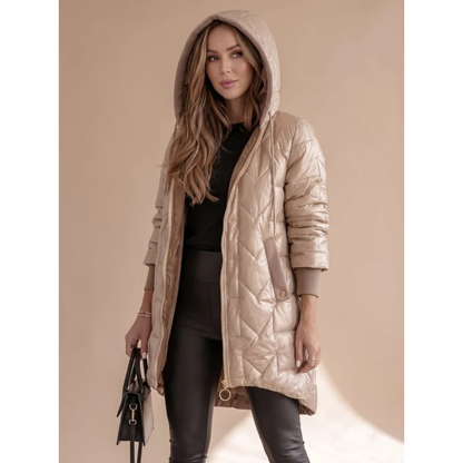 Damska pikowana kurtka puchowa z kapturem-Jacket for women-Olave