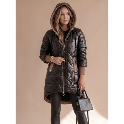 Damska pikowana kurtka puchowa z kapturem-Jacket for women-Olave